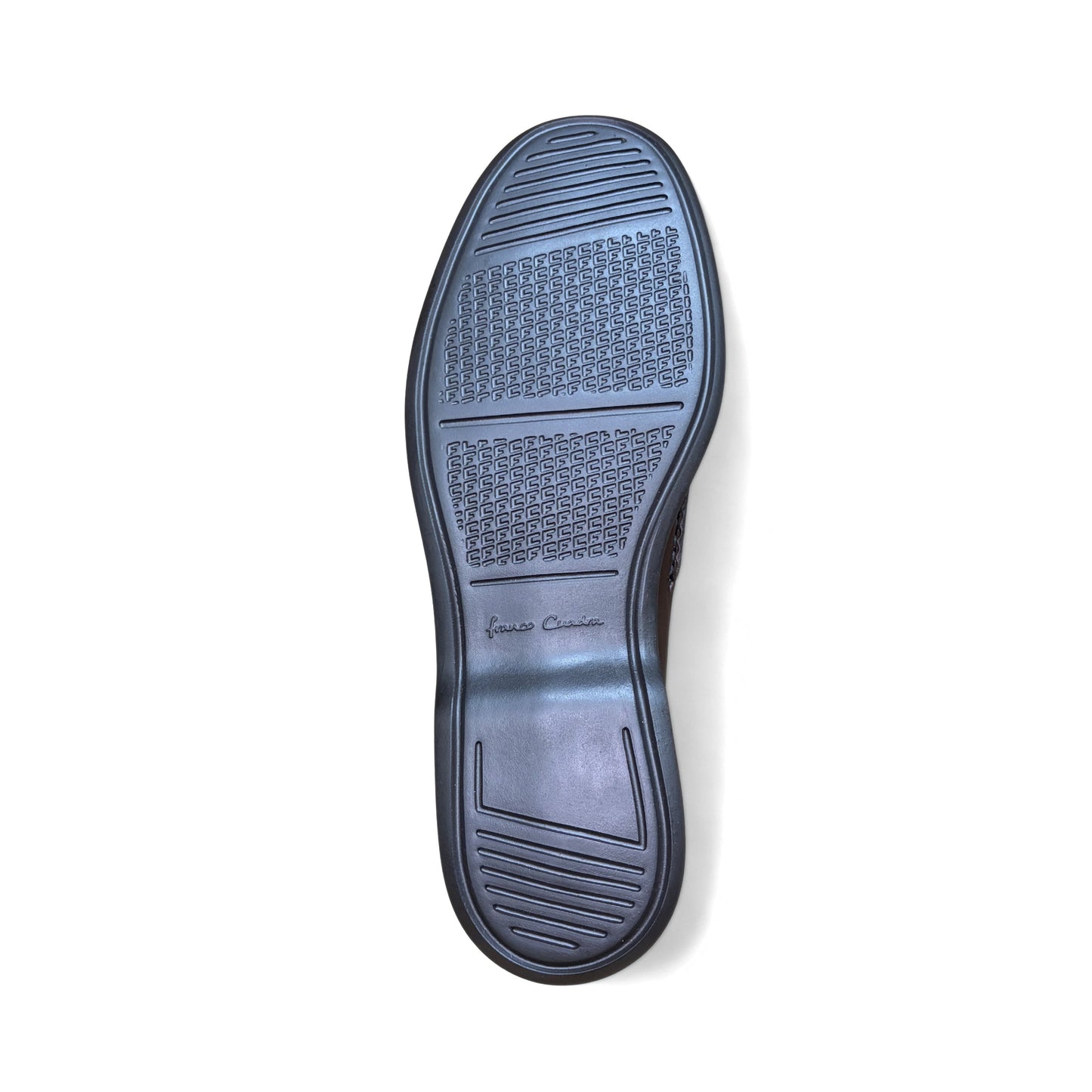Outsole view of Cuadra Men’s Brown Caiman Slip-On Round Toe Loafer showing tread