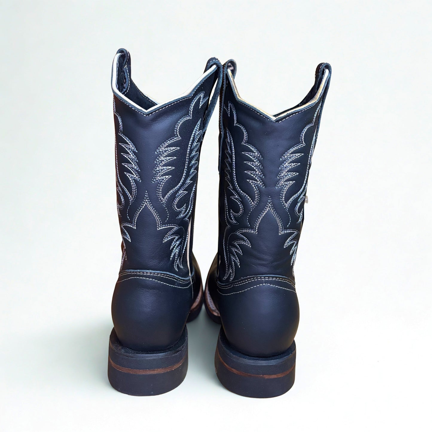 Rear view of Arius Napa Black Rodeo Boots showing shaft stitching