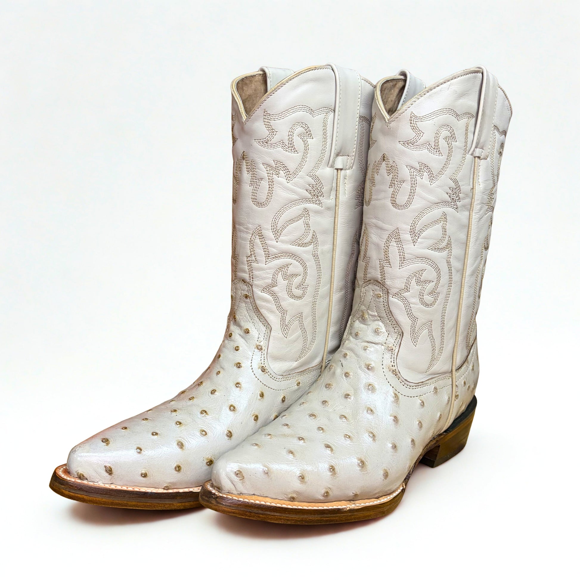 Arius Ostrich Print Texas Western Boot angled pair view