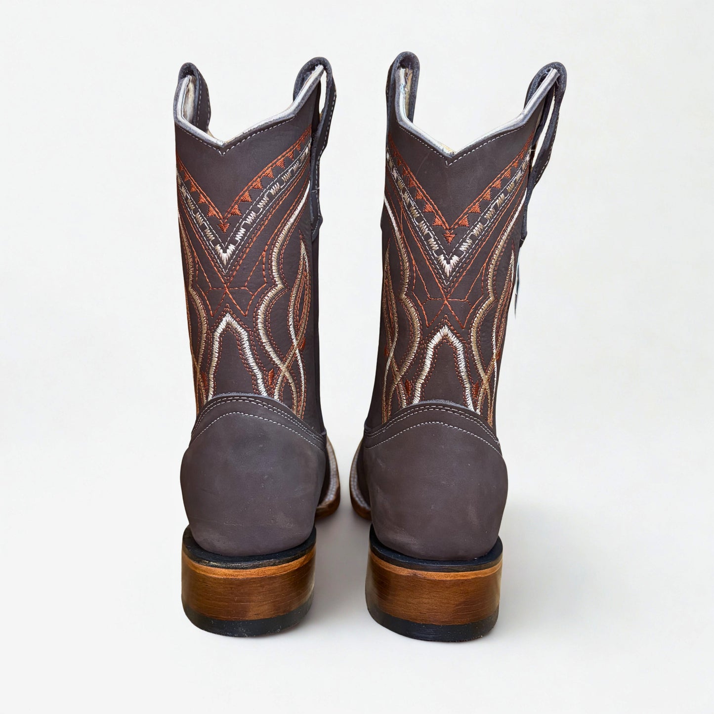 Arius Nubuck Cafe Bulldog western boots rear view