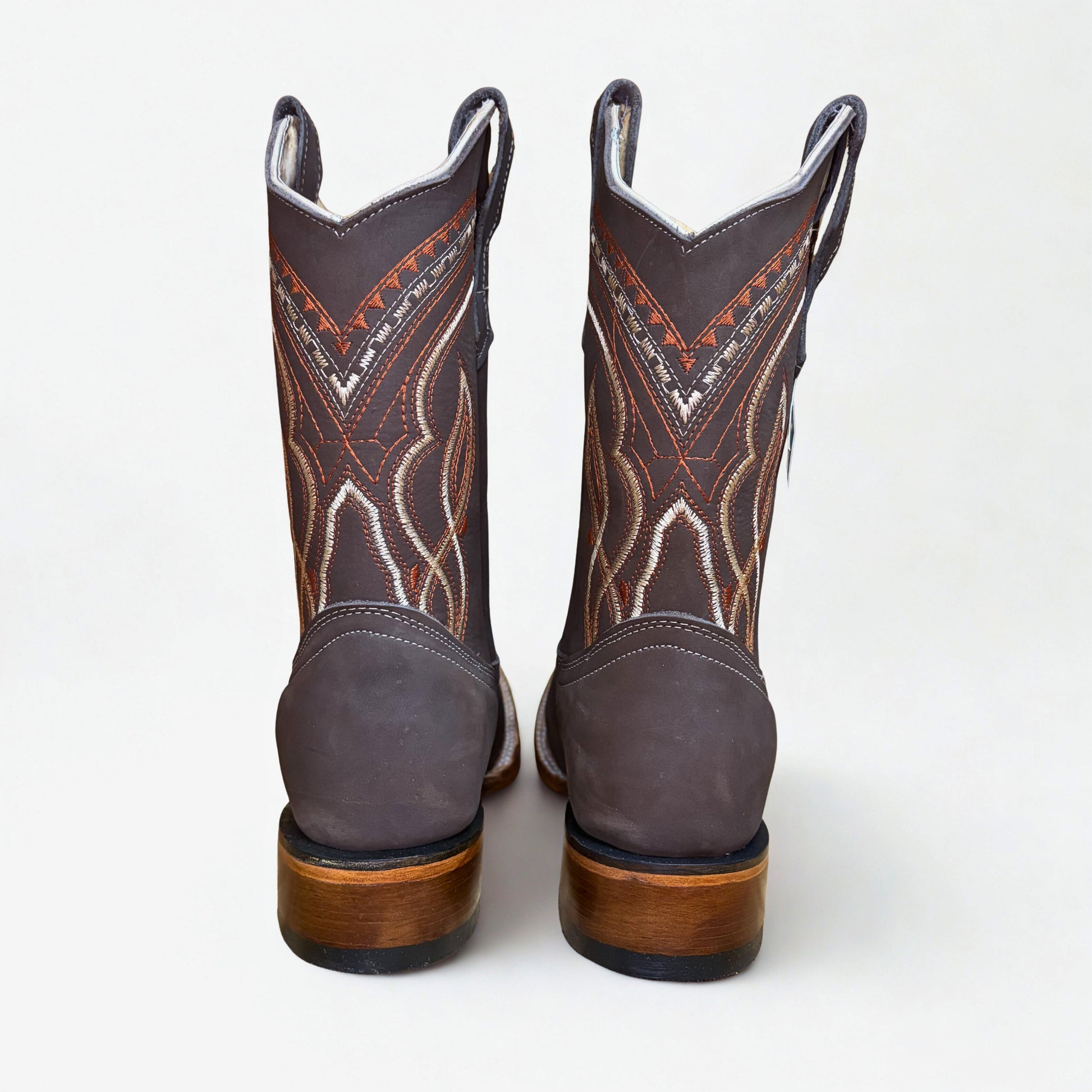 Arius Nubuck Cafe Bulldog western boots rear view