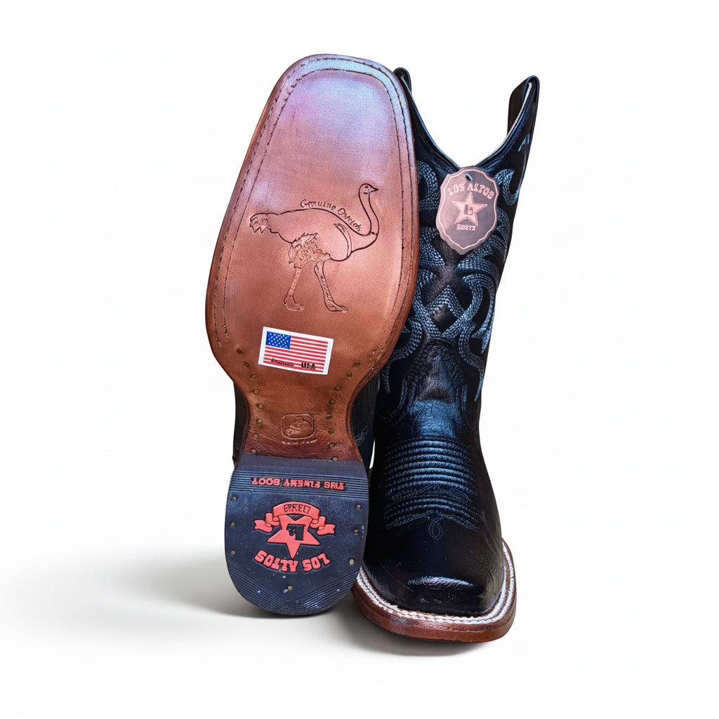 Los Altos Smooth Ostrich Black Rodeo Square Toe Boot outsole detail