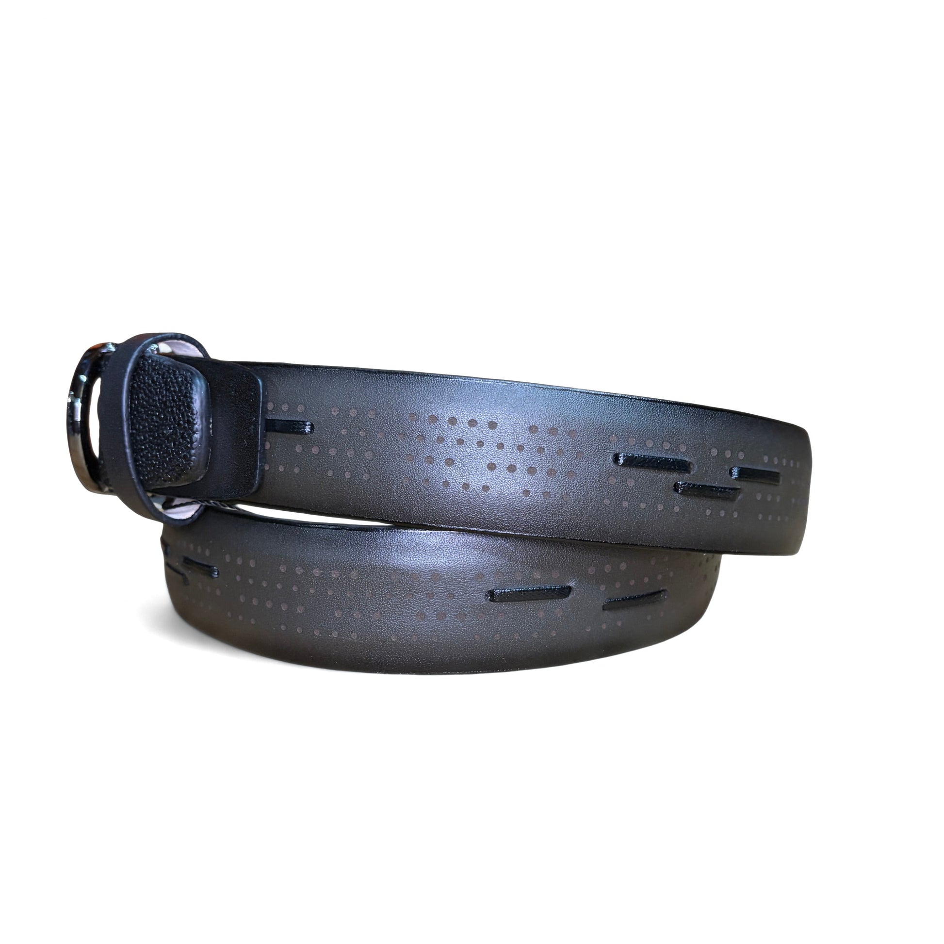 Cuadra Men’s Black Stingray Woven Belt side view showing strap detail