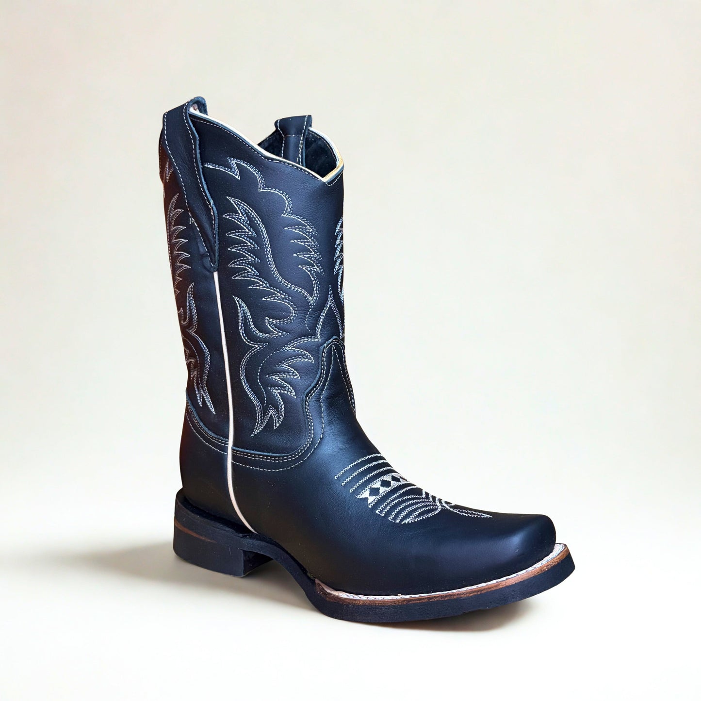 Front angled view of Arius Napa Black Rodeo Boots in black leather