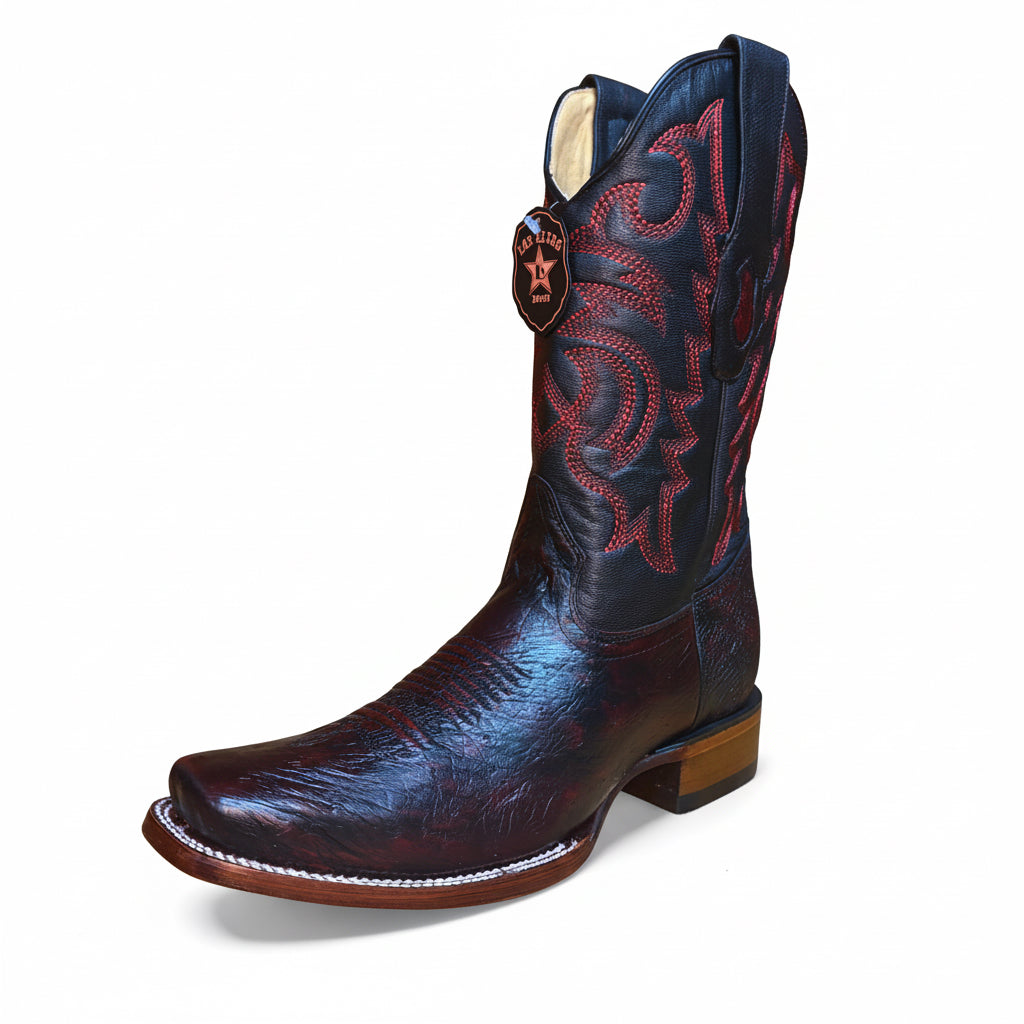 Los Altos smooth ostrich black cherry rodeo square toe boot front angle
