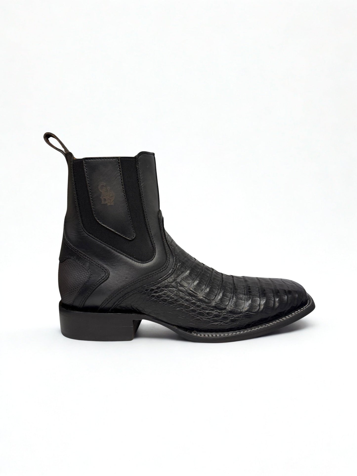 Black Caiman Zipper & Elastic Square Toe