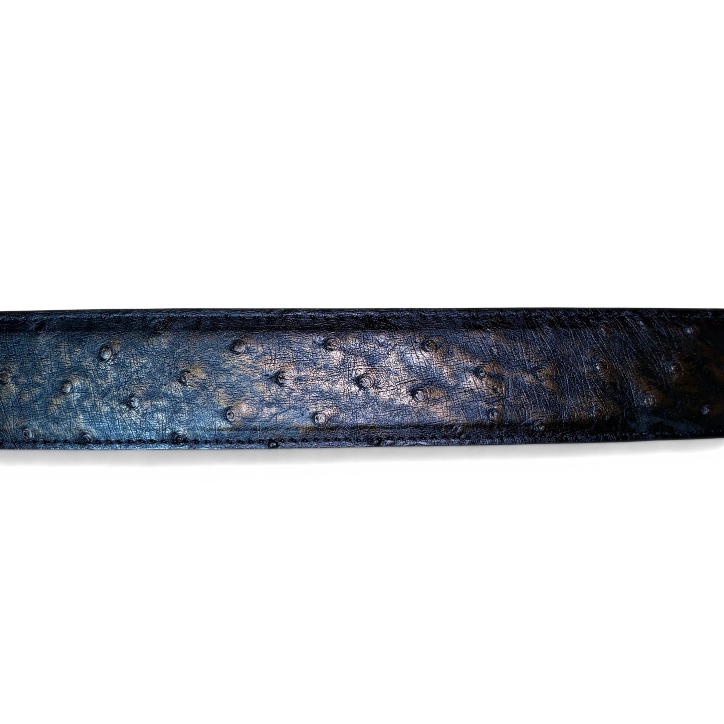Cuadra Men’s Orix Ostrich Stitching Belt laid flat showing stitched strap detail