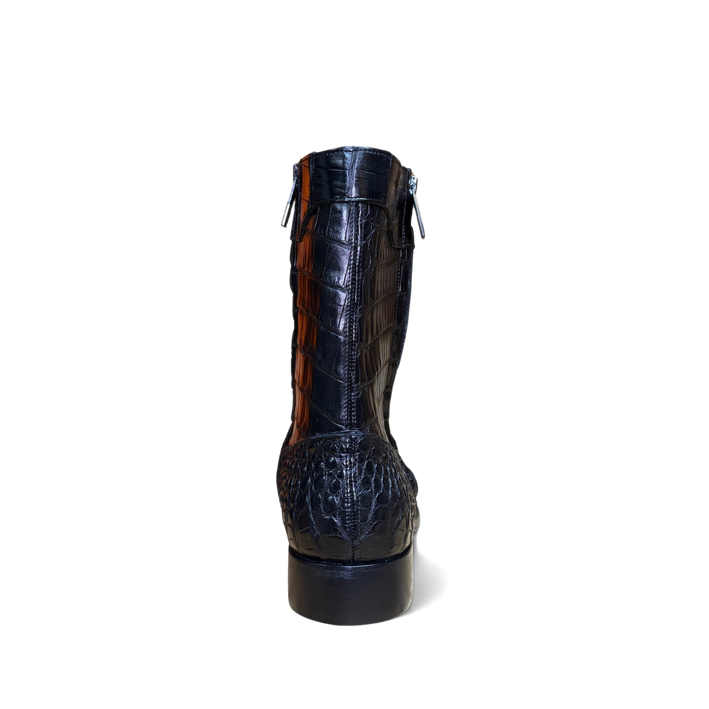 Cuadra Men’s Black Alligator Zipper Round Toe Boot back view with tall shaft