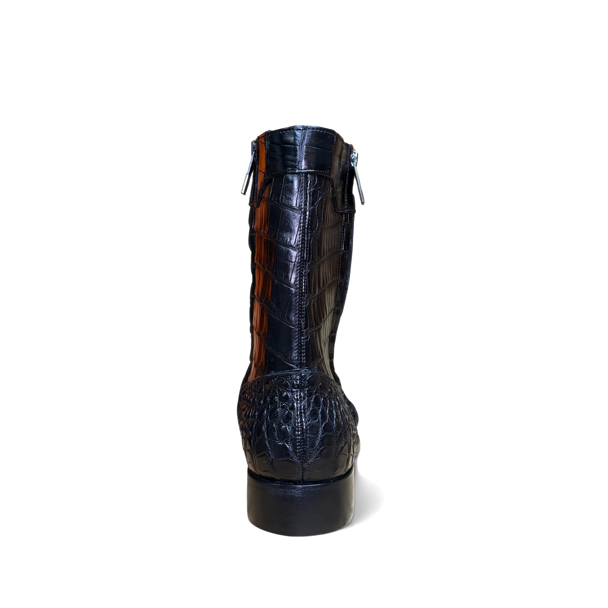 Cuadra Men’s Black Alligator Zipper Round Toe Boot back view with tall shaft