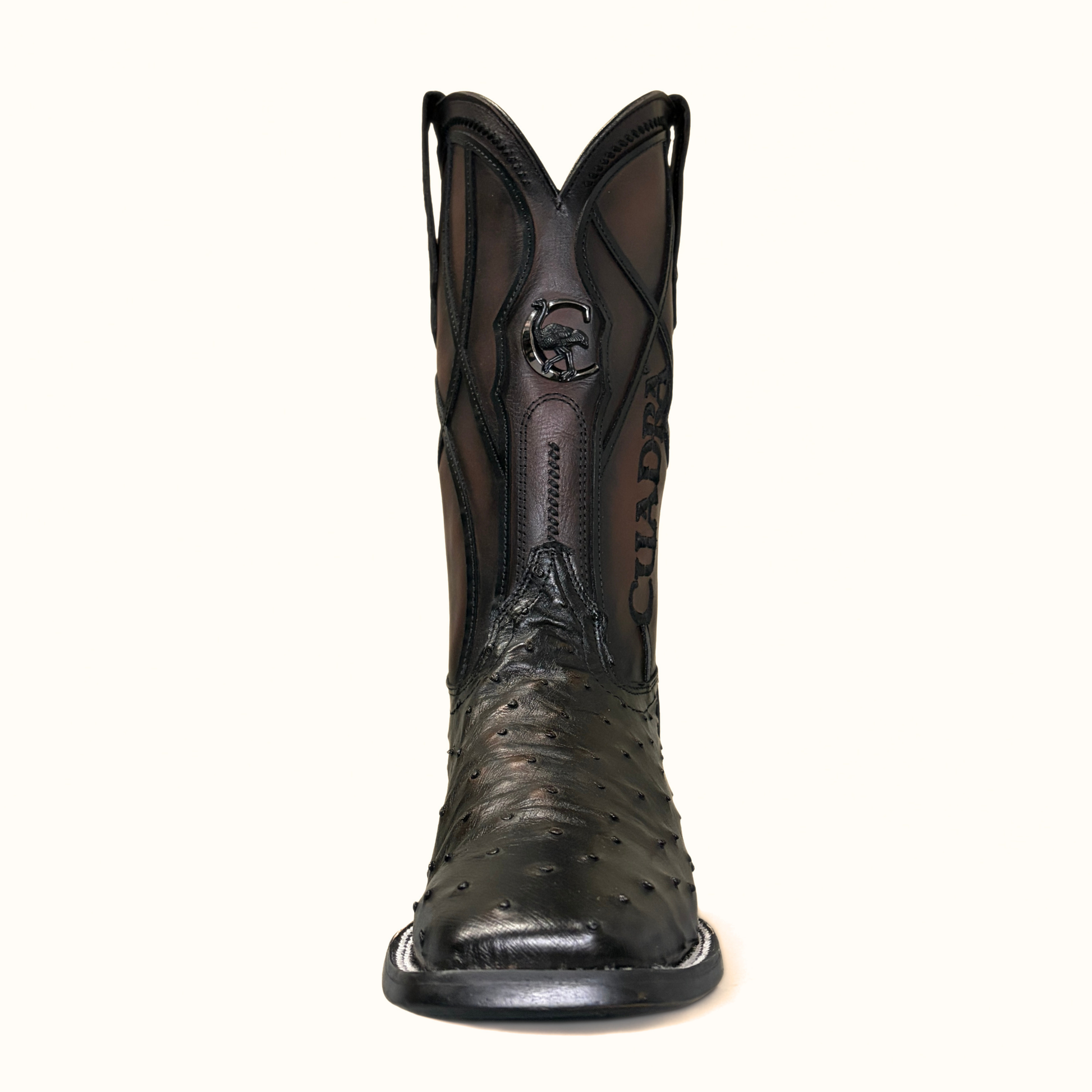Cuadra Gold Ostrich Embroidered Square Toe Boots front view