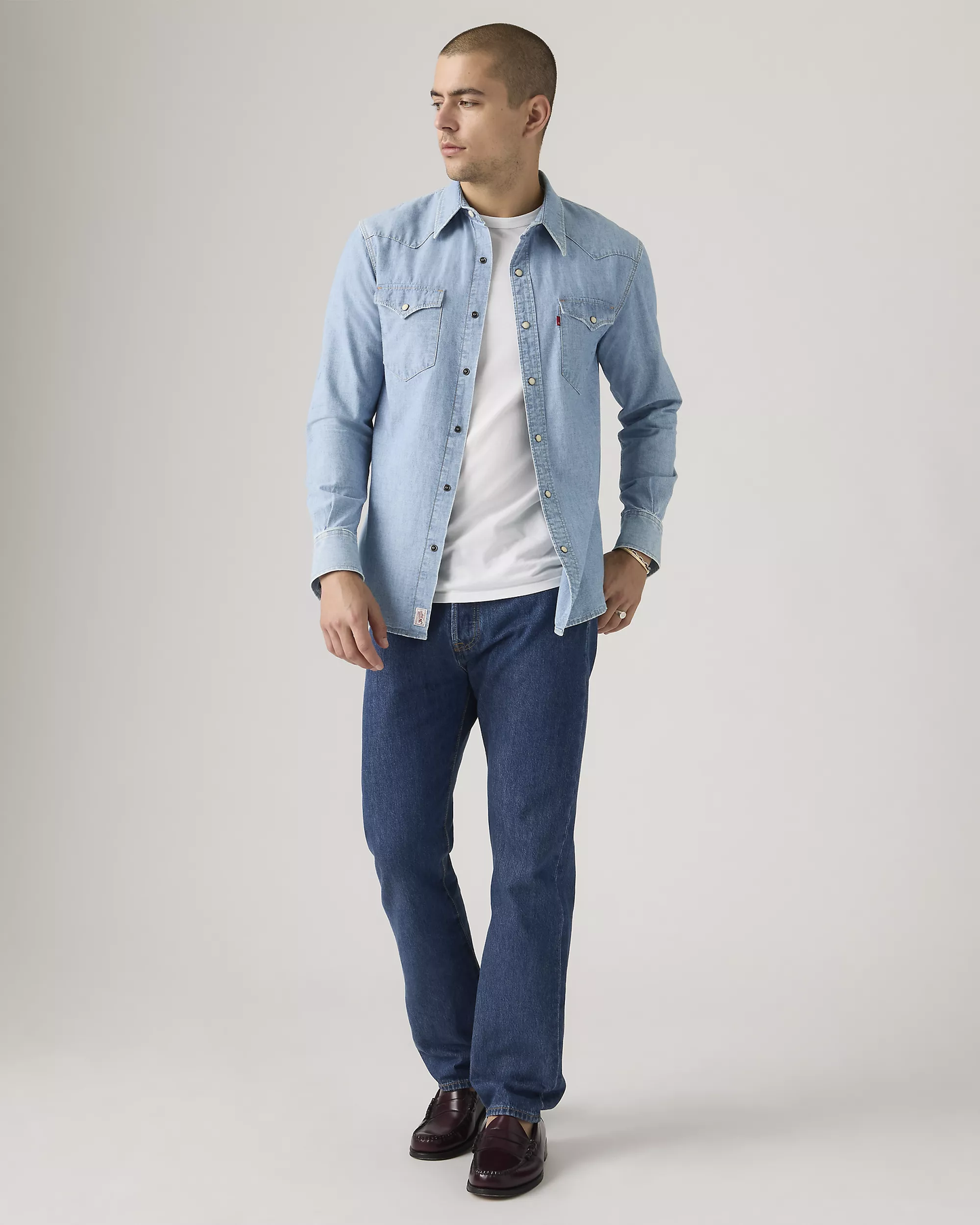Levi’s 501 Original Fit men’s straight-leg blue jeans angled view