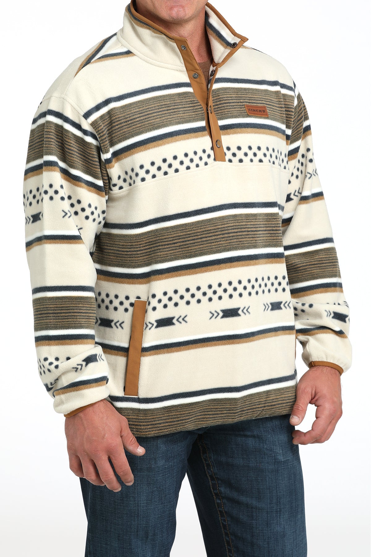 Front upper-body view of Cinch Polar Fleece Pullover showing collar and chest detail