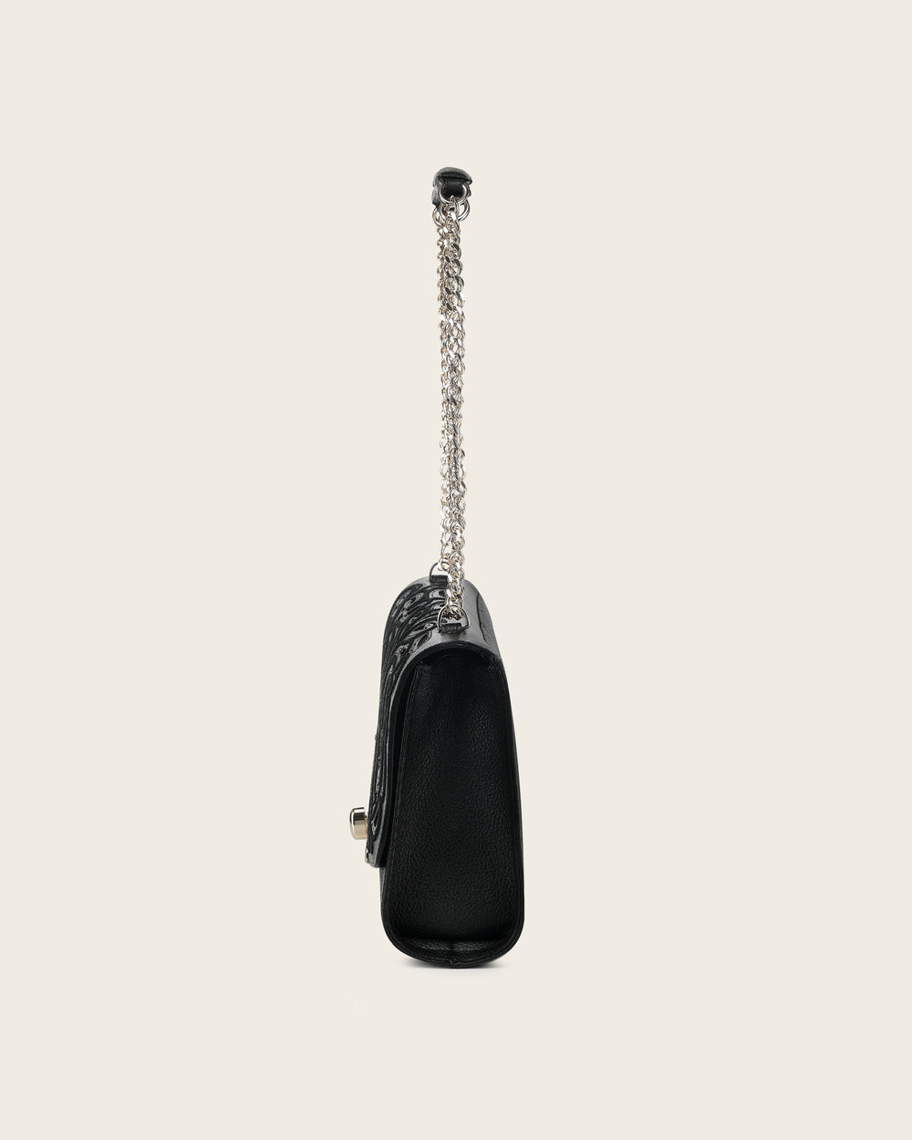 Cuadra Black Leather Crystal Shoulder Bag side profile