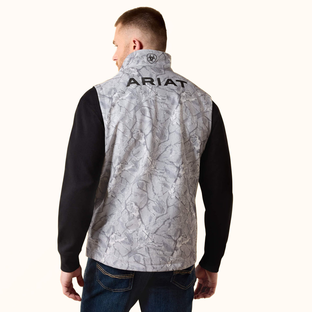 Ariat Logo Softshell Vest grey patterned back view