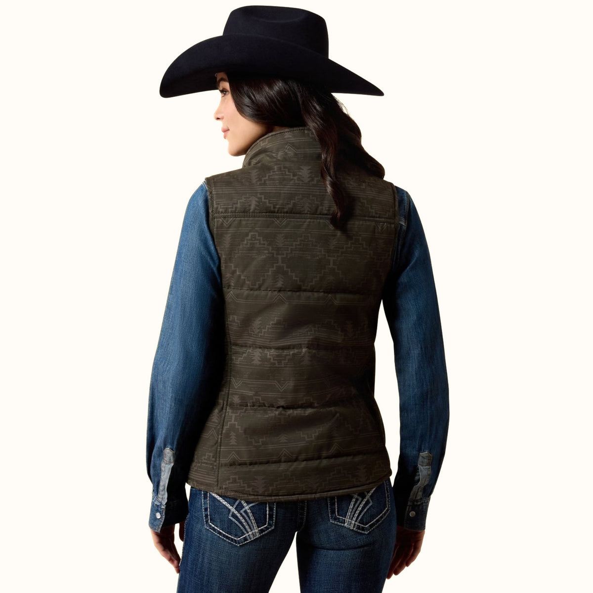 Ariat Grizzly Quilted Vest in brown back view