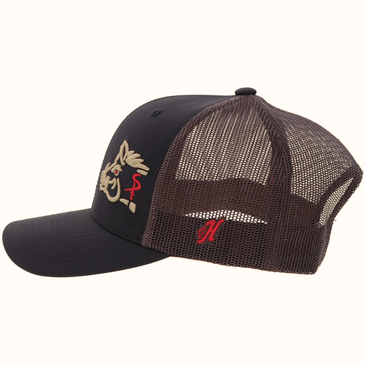 Hooey Sniper Pig black and brown snapback hat side view