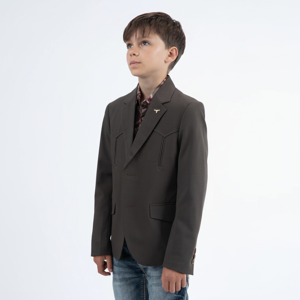 Platini Boys Western Fashion Brown Blazer angled front view