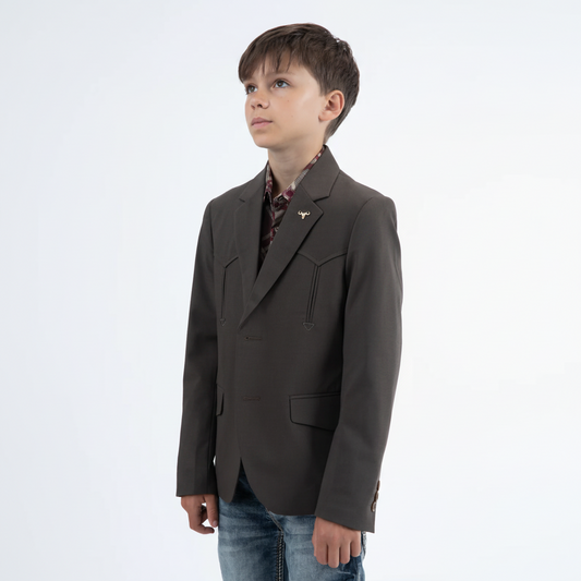 Platini Boys Western Fashion Brown Blazer angled front view
