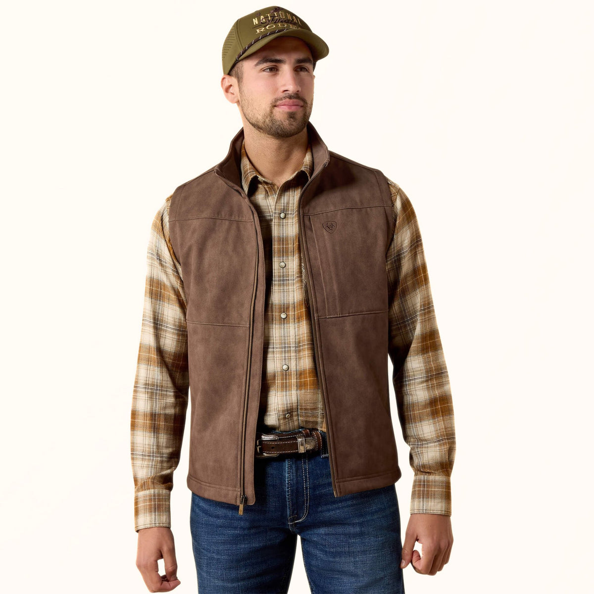 Ariat Vernon Softshell Vest in brown front view