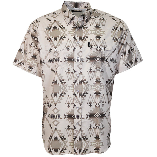 Hooey Sol Short Sleeve Pearl Snap Shirt front view in tan Aztec print
