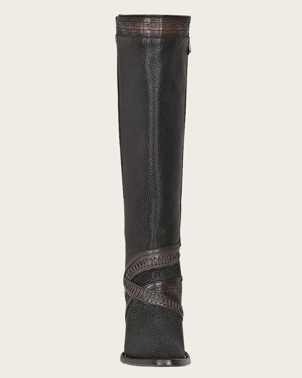 Front view of Cuadra Tall Black Stingray Boot