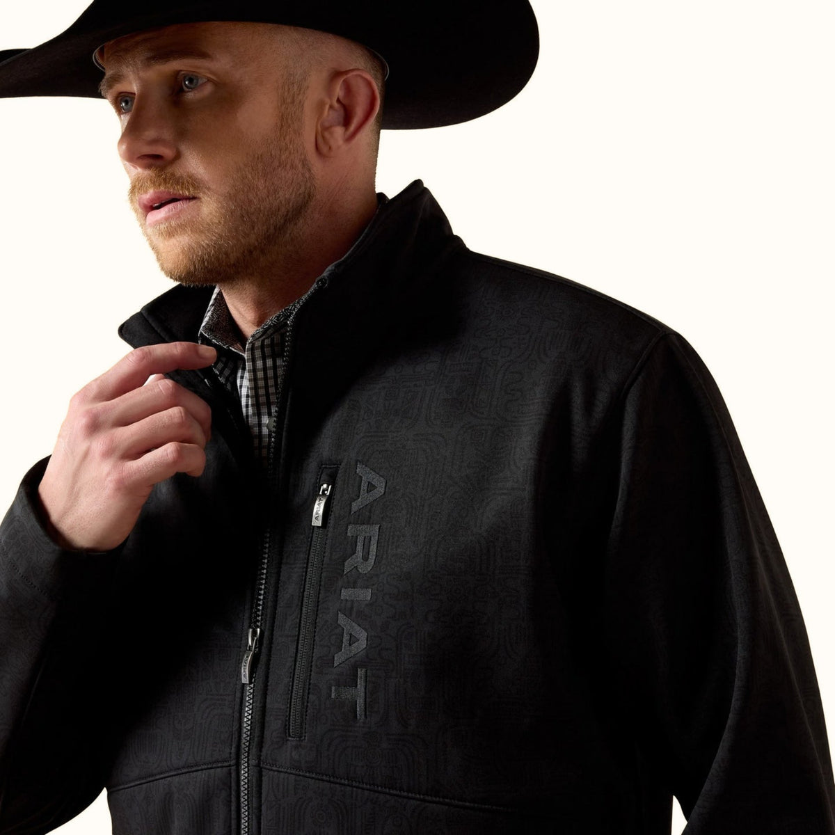 Ariat Chest Logo Softshell Jacket in black front close-up view