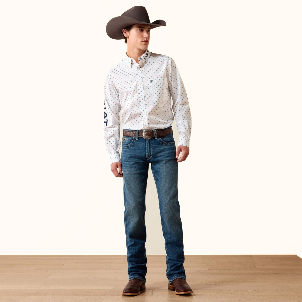 Ariat Team Emory Fitted Shirt in white front full view