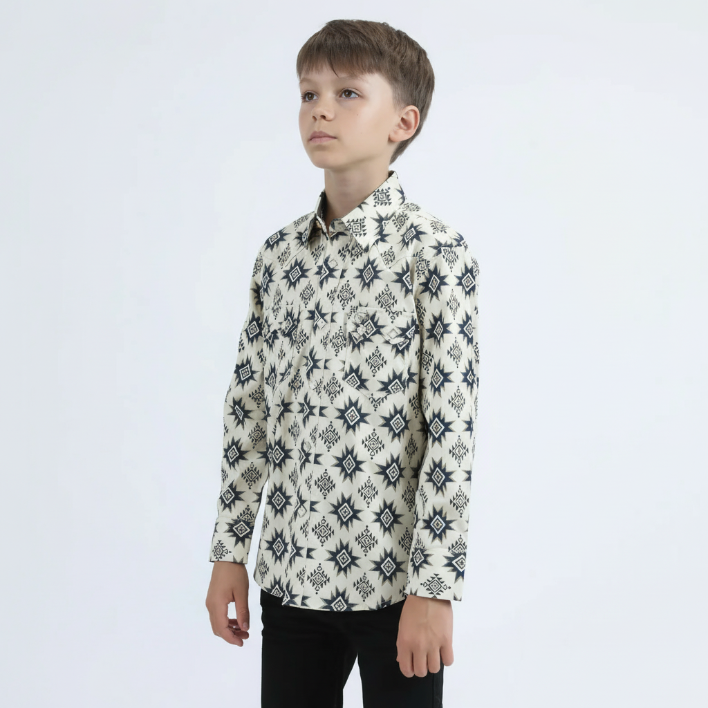 Platini Kid’s Modern Fit Long Sleeve Snap Shirt angled view