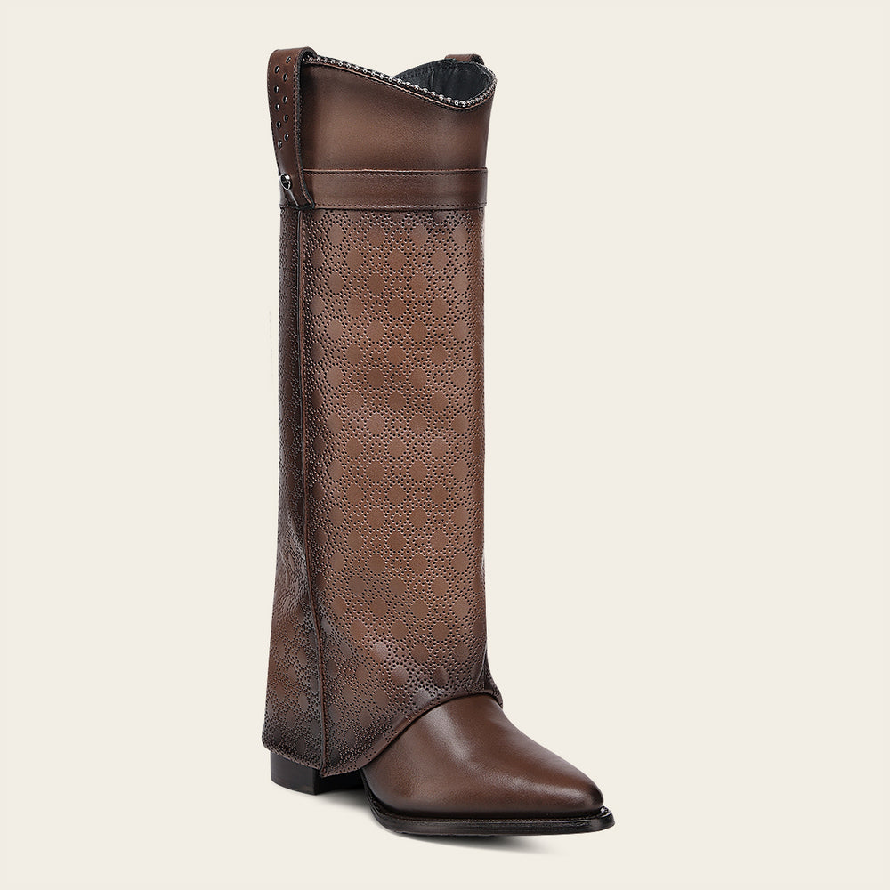 Foldable Western Boot In Genuine Bovine Leather With Perforated Shaft