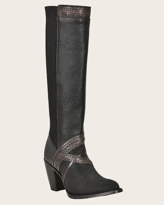 Front angled view of Cuadra Tall Black Stingray Boot