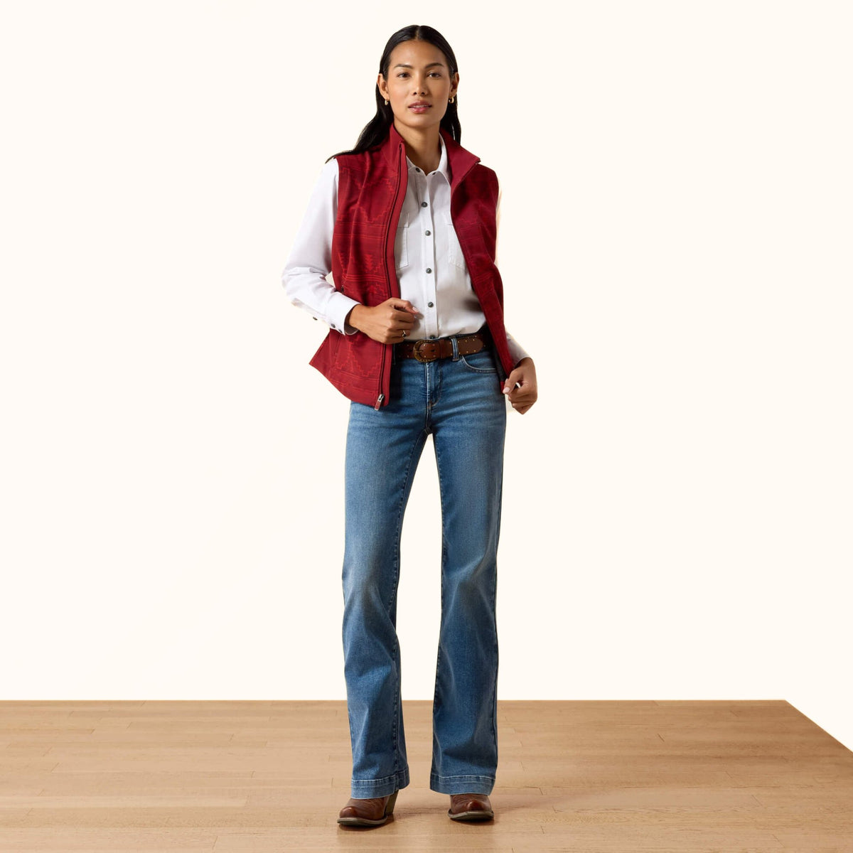 Ariat Atlas Softshell Vest in red front full view
