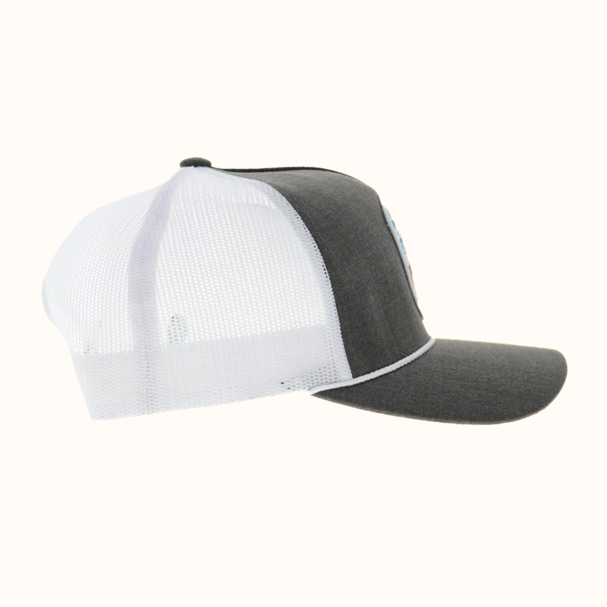 Hooey Cheyenne 5-Panel Trucker Hat in brown and white side view
