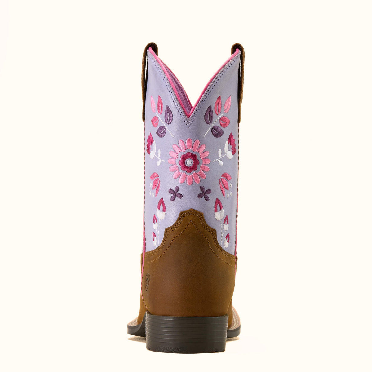 Ariat Wild Bloom girls’ brown leather cowboy boot back view