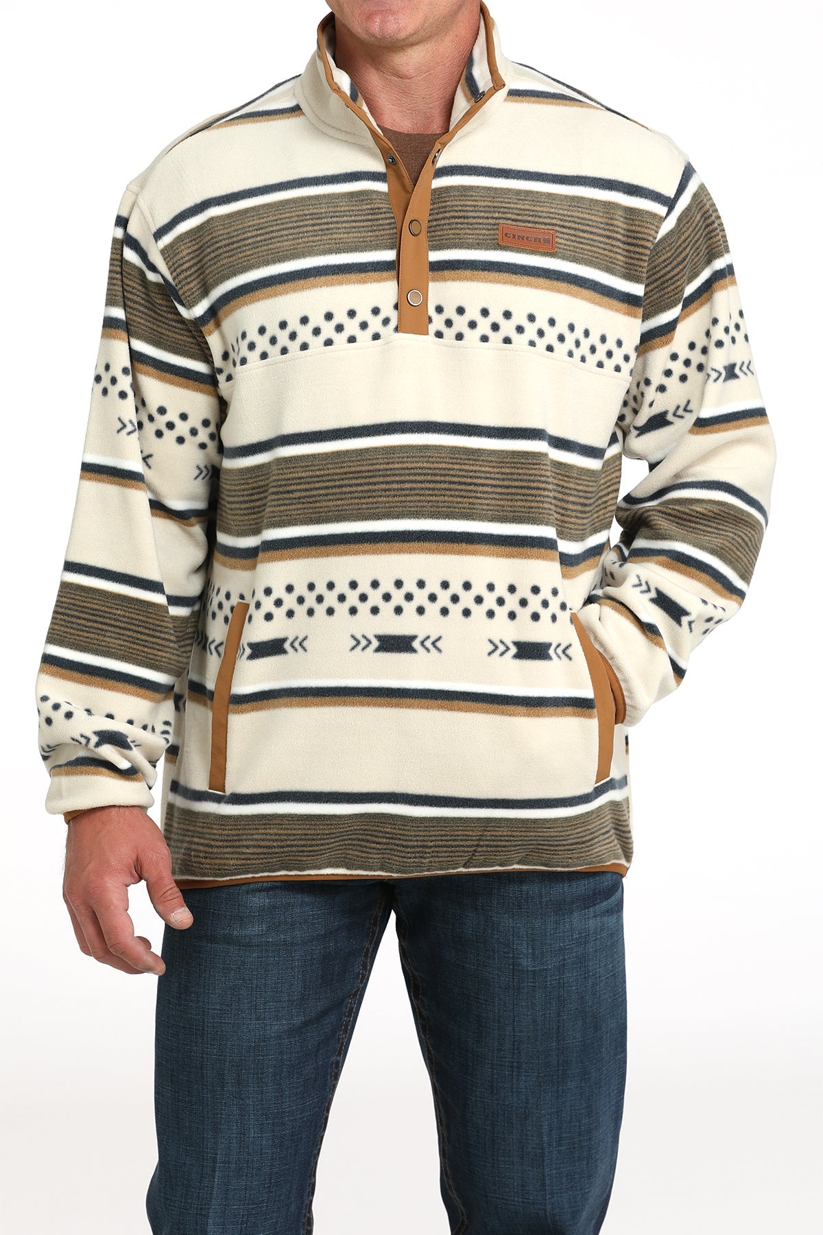 Full front view of Cinch Polar Fleece Pullover on model