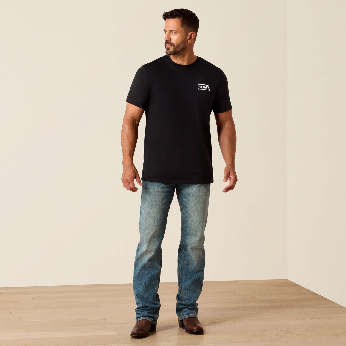 Ariat Canyon Aztec Shield Classic Fit T-Shirt full body view on model in black