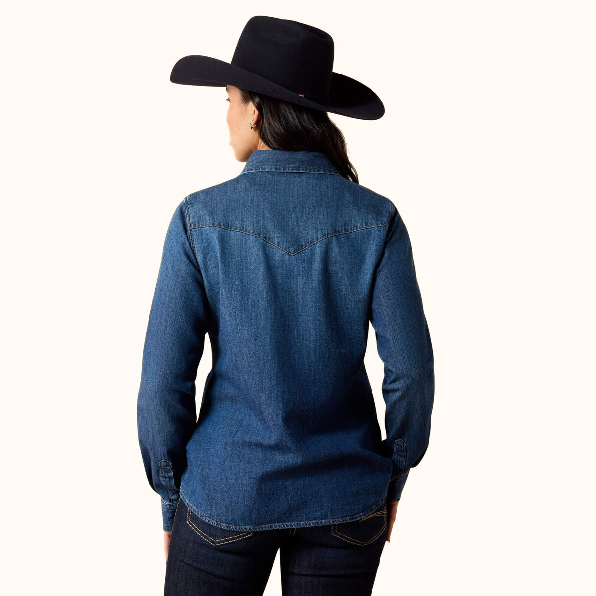 Ariat Farriady Denim Western Snap Shirt women’s back view