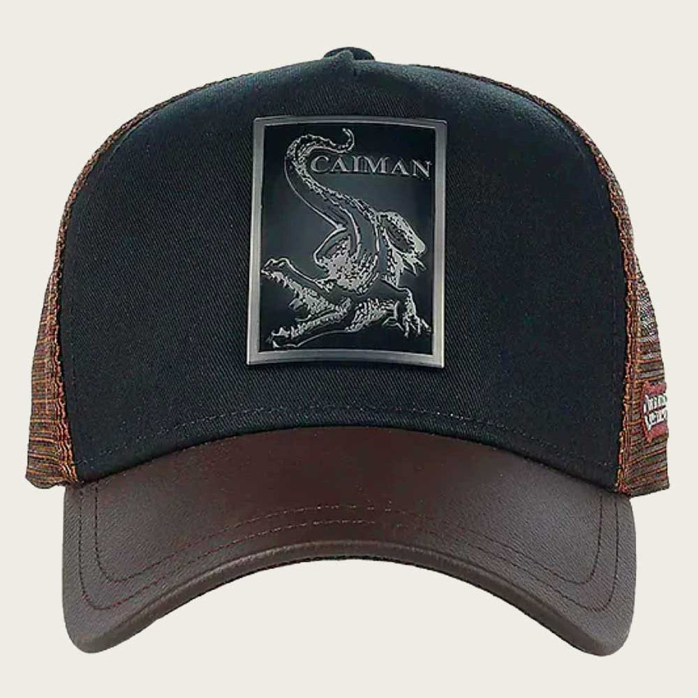 Dark Brown Caiman Metal Patch Leather Cap