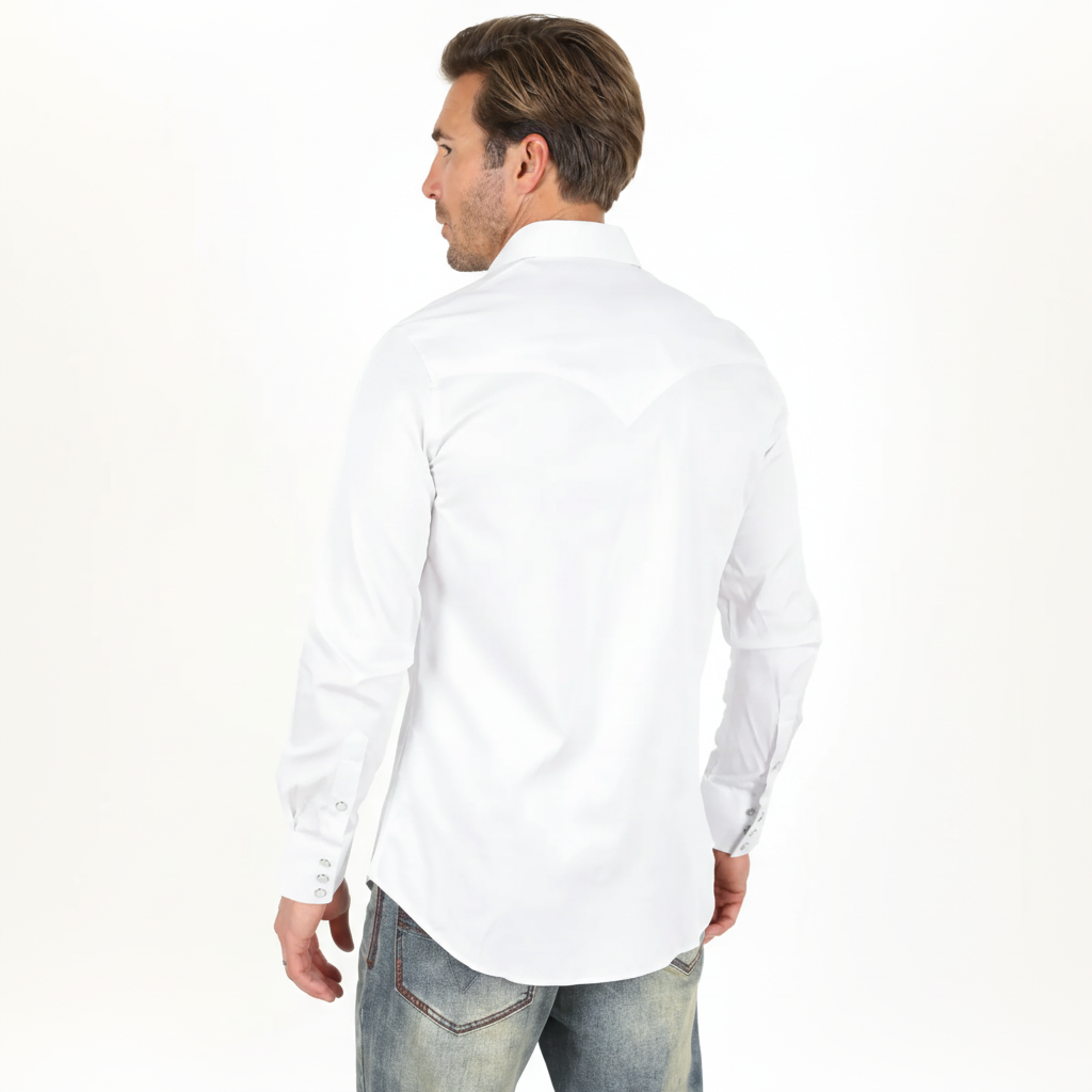 Platini Men’s Modern Fit Solid White Dress Shirt back view