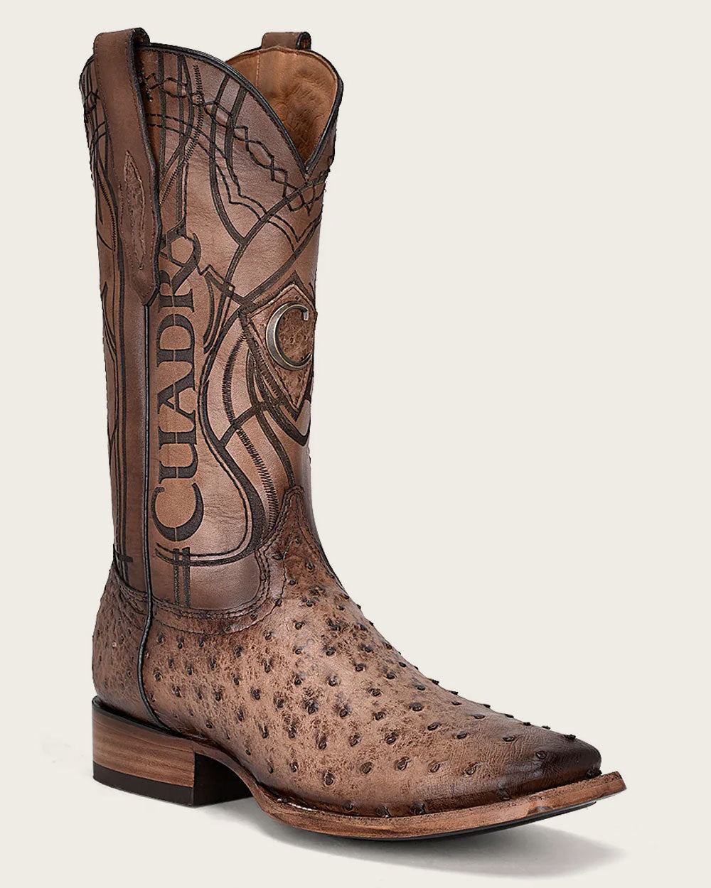 Botas vaqueras de avestruz color miel grabadas