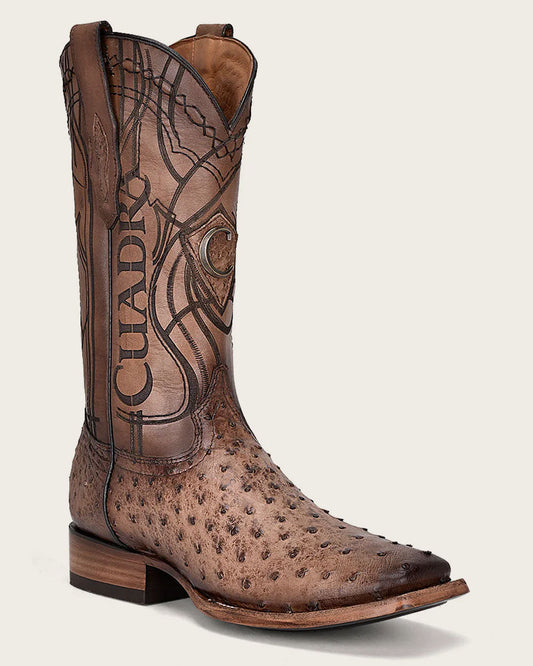 Botas vaqueras de avestruz color miel grabadas
