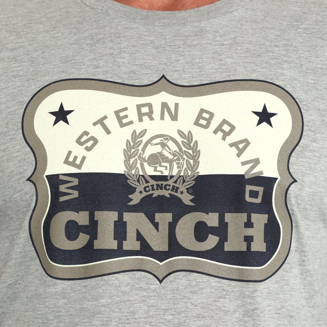 Cinch Men’s Western Logo Graphic T-Shirt in gray front close-up view
