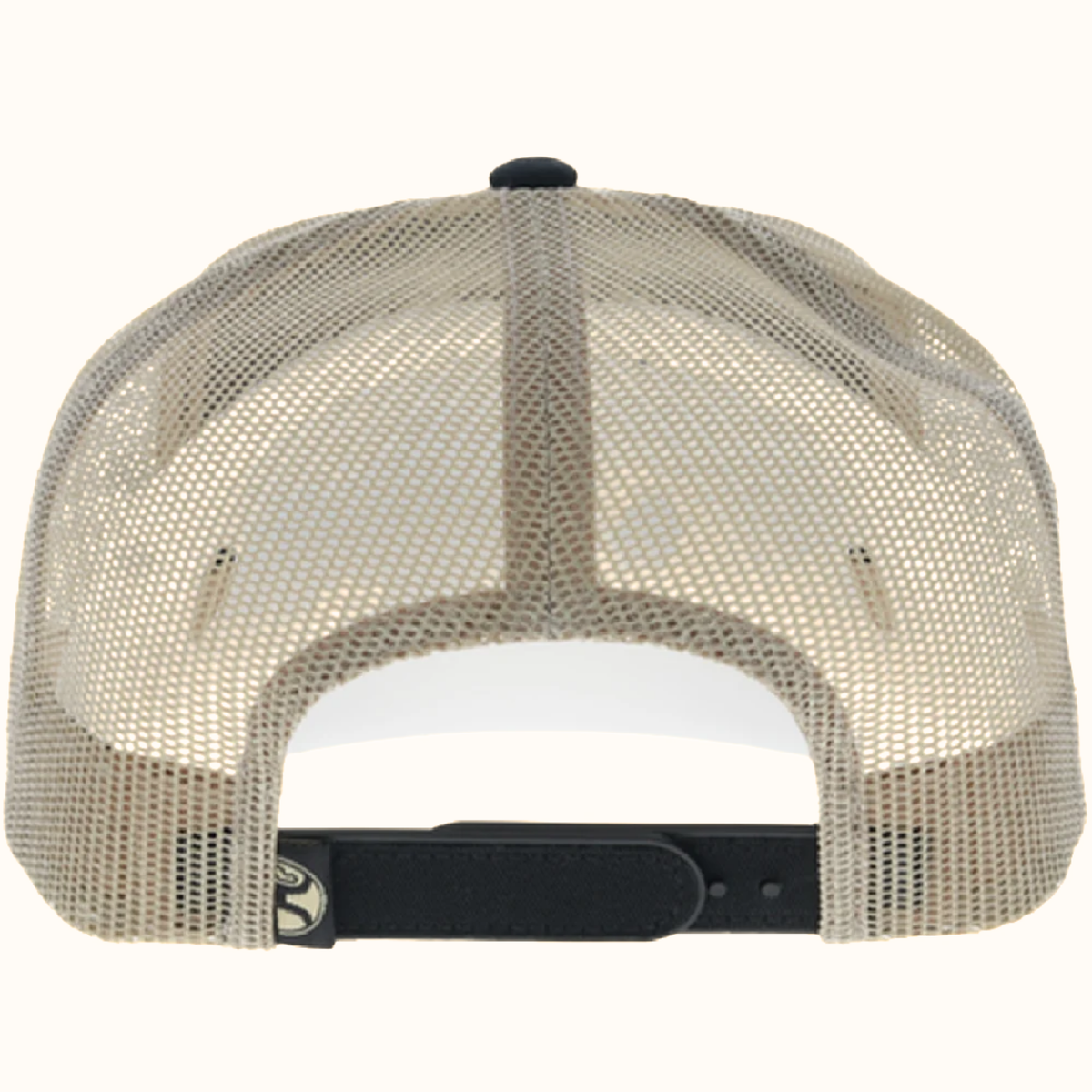 Hooey Buckin’ Hard black and tan 5-panel trucker hat back view