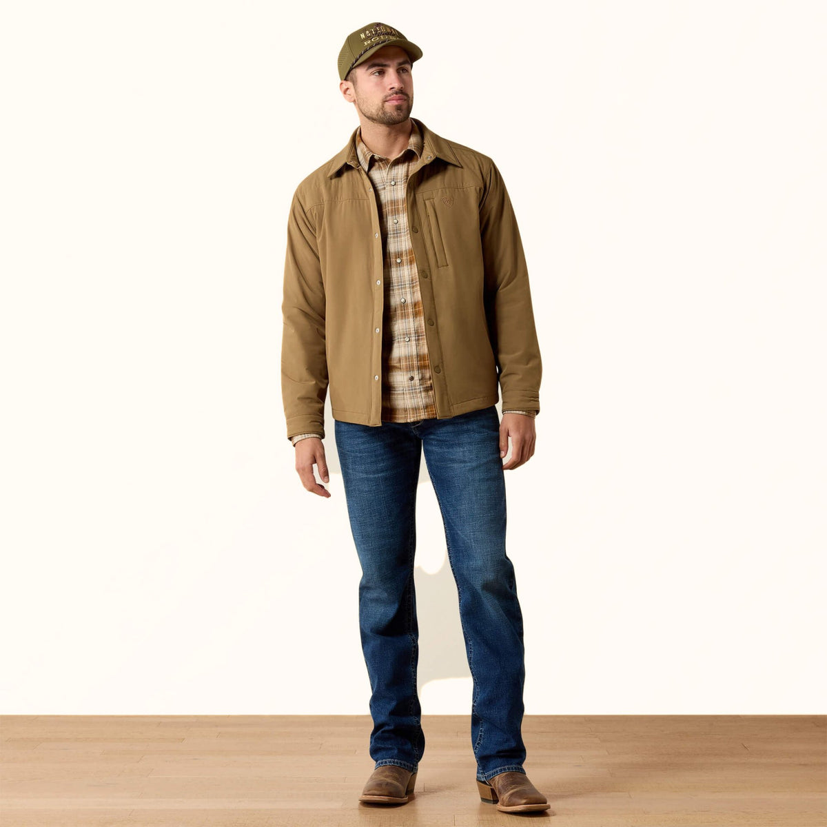 Ariat StretchShell Shirt Jacket in brown front full view