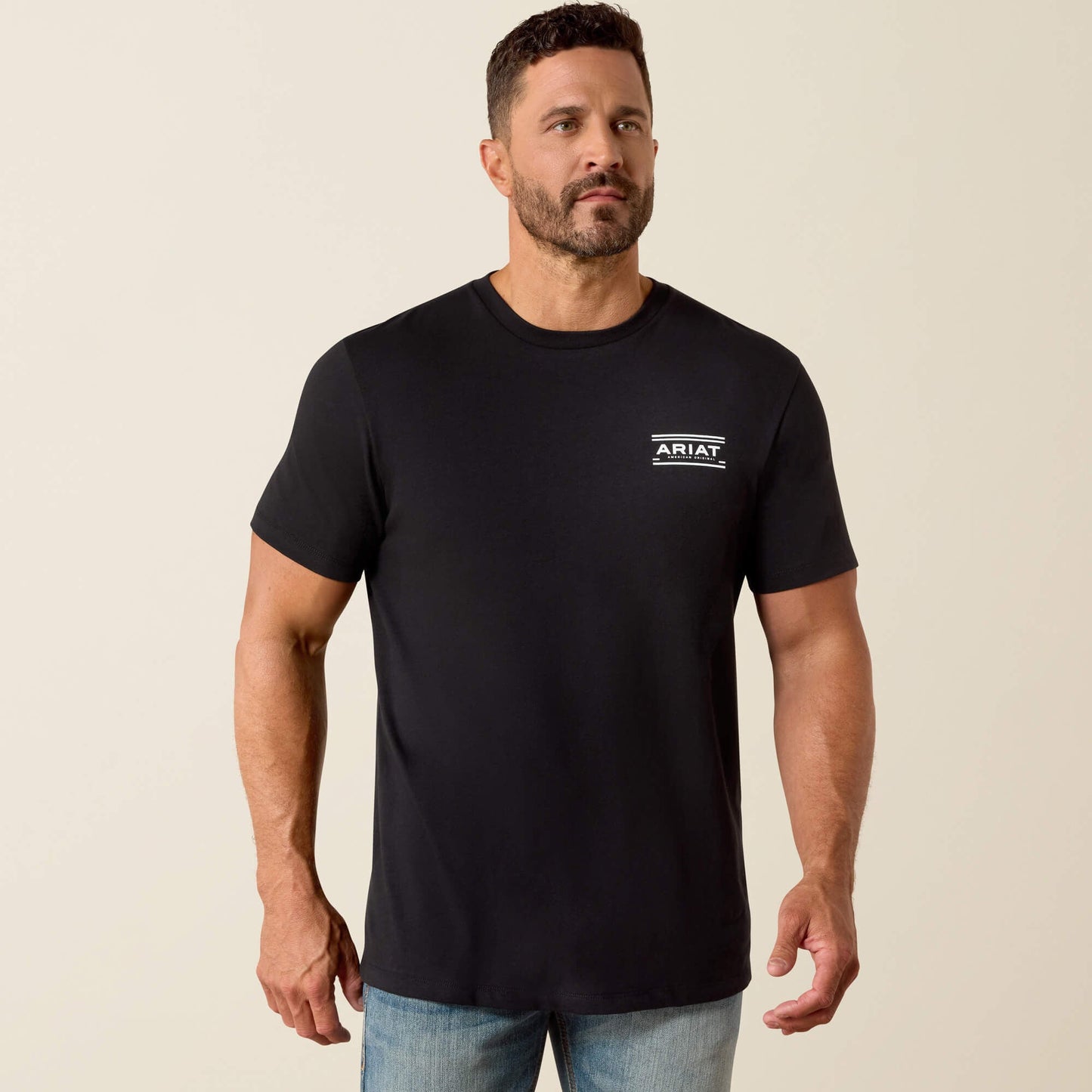 Ariat Canyon Aztec Shield Classic Fit T-Shirt front view on model in black
