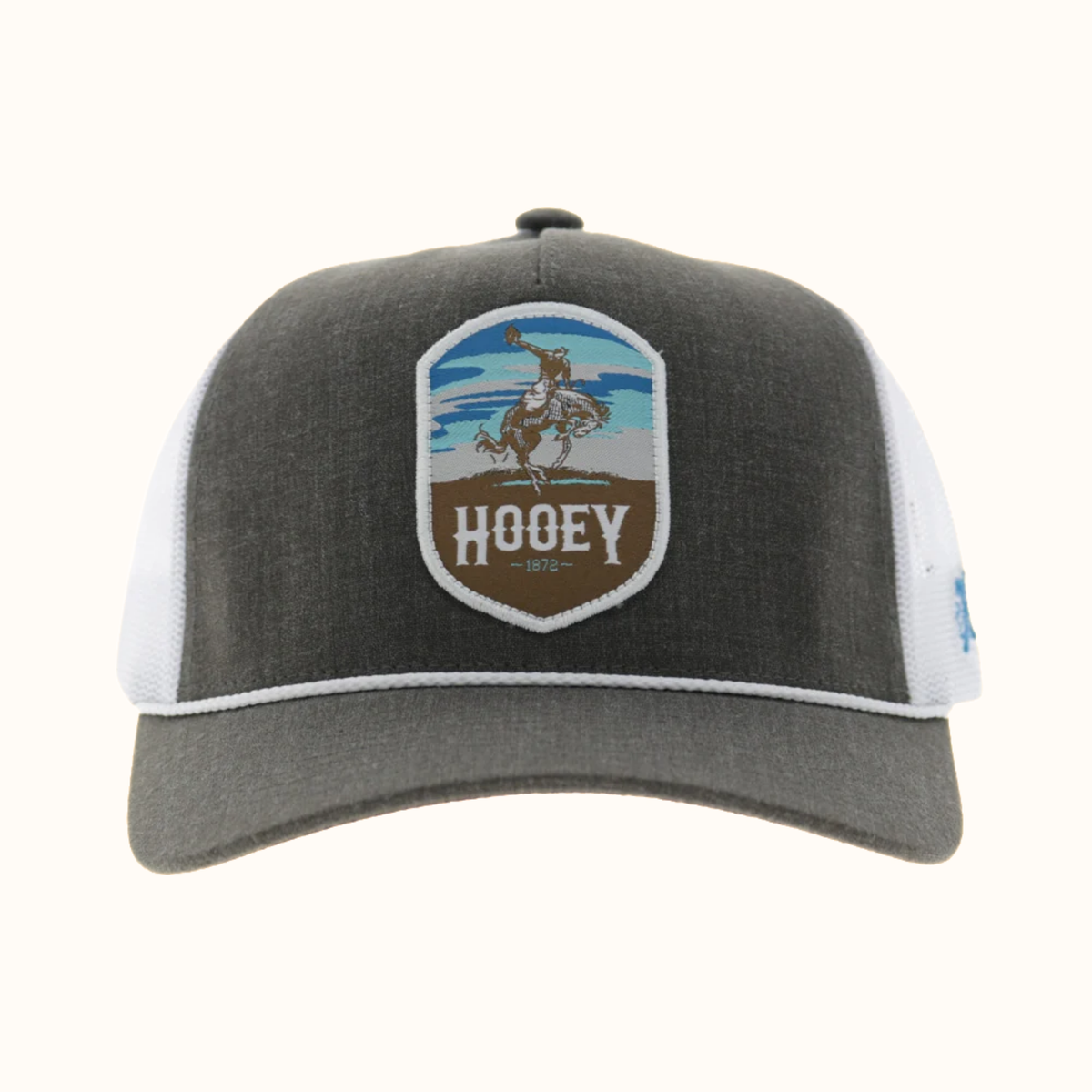 Hooey Cheyenne 5-Panel Trucker Hat in brown and white front view