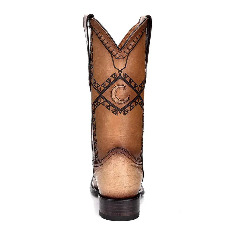 Cuadra Flame Oryx Ostrich Laser & Woven Square Toe Boot rear shaft detail