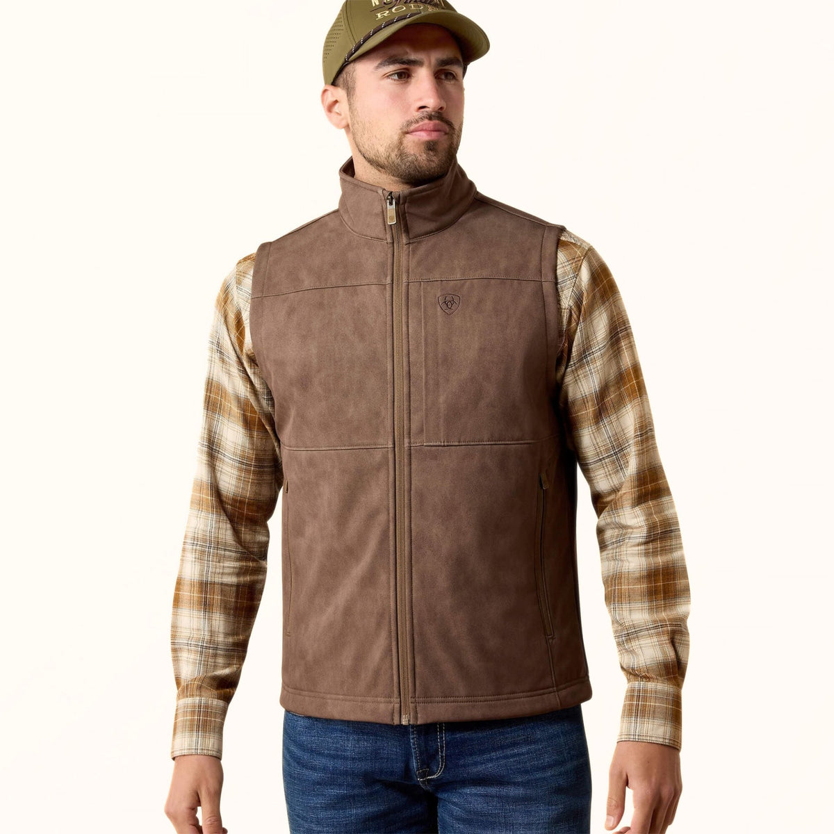 Ariat Vernon Softshell Vest in brown front view