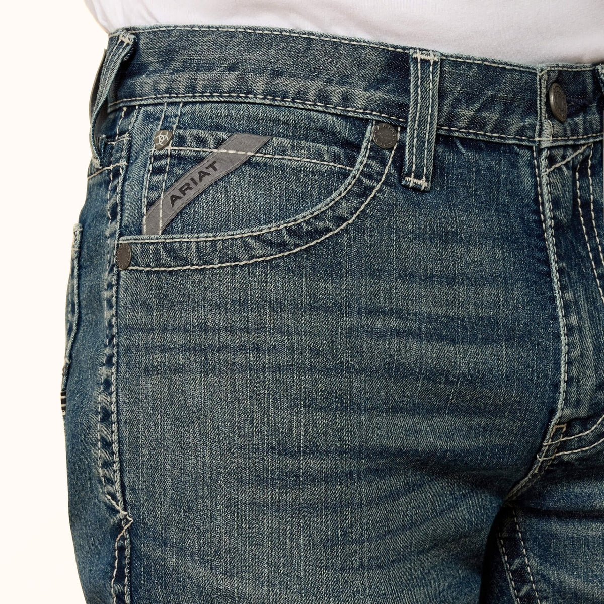 Ariat M8 Slim Mike Taper men’s jeans front pocket view