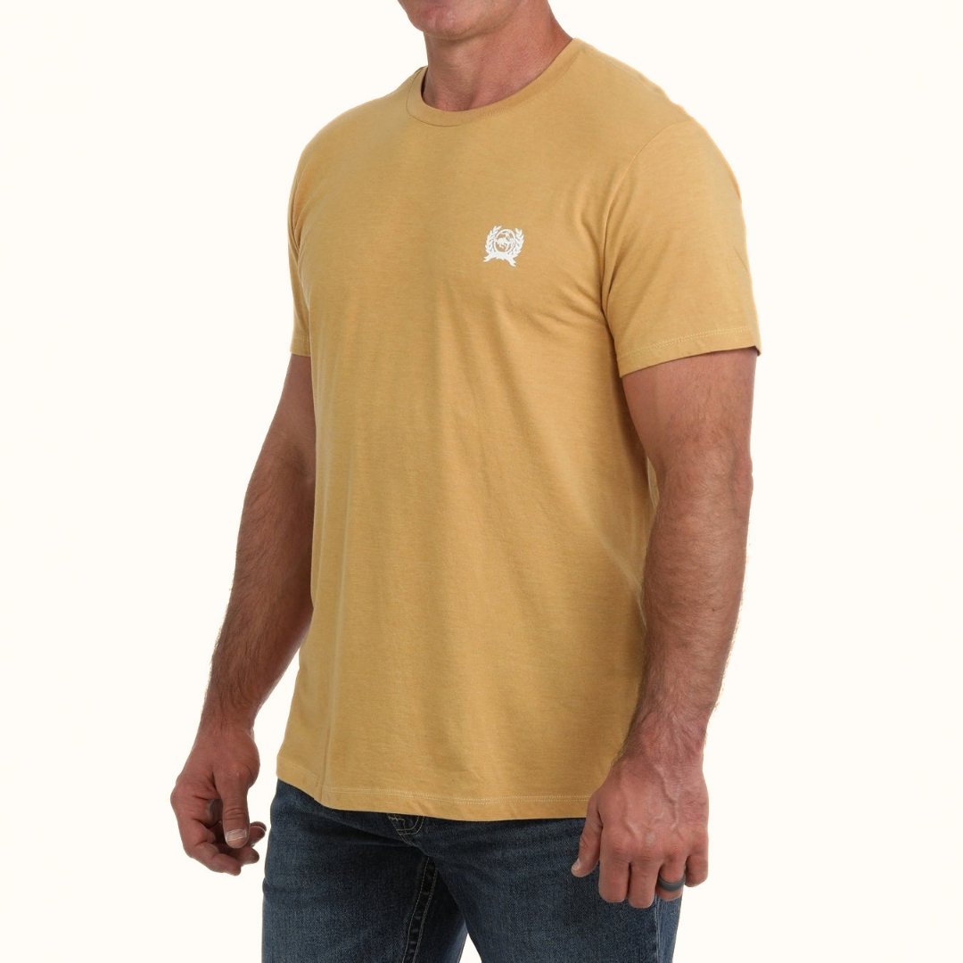 Cinch Men’s Denim Graphic T-Shirt in gold front angle view
