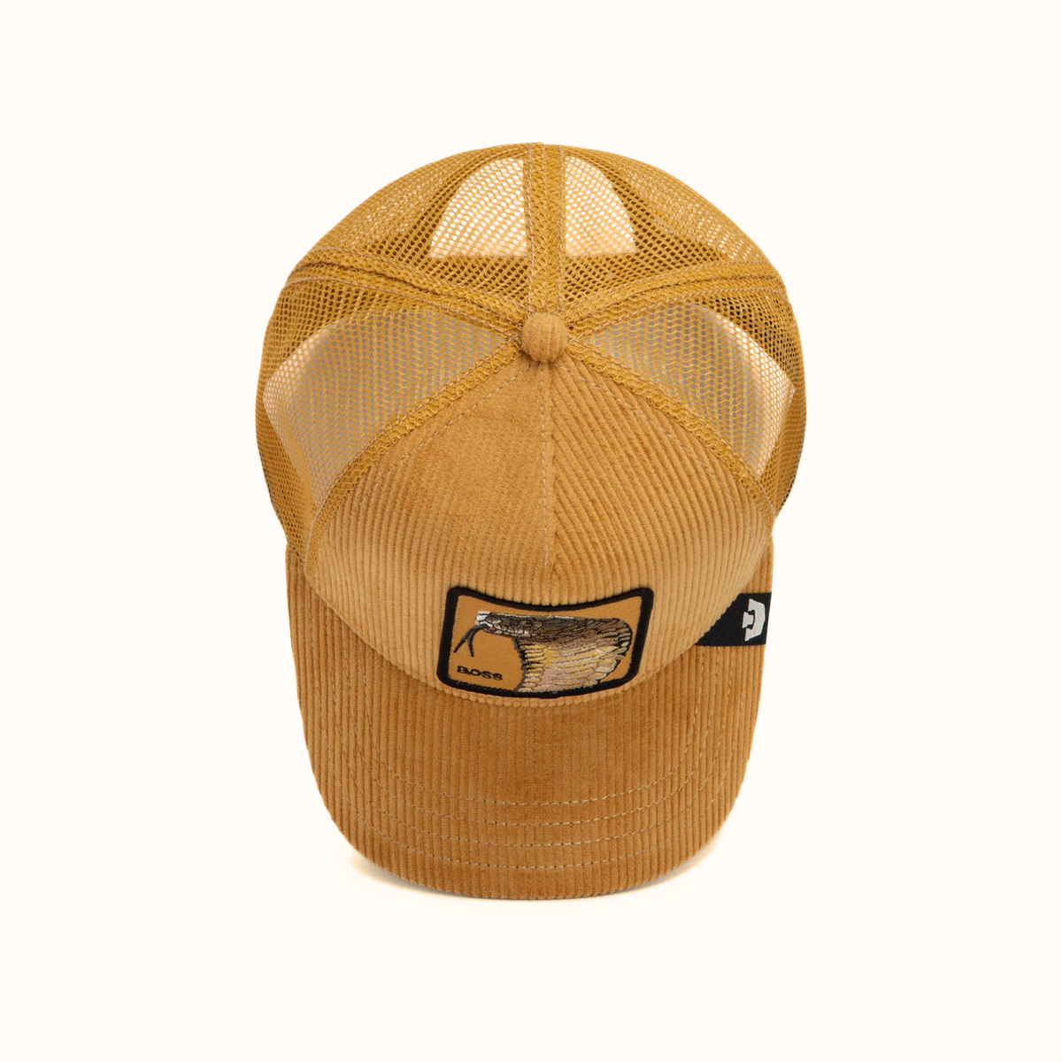 Goorin Bros. Corduroy Boss amber trucker hat top view
